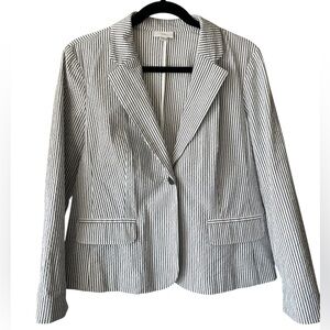 J. Jill Seersucker Blazer Petite Small Gray White Stripe Lightweight Preppy PS